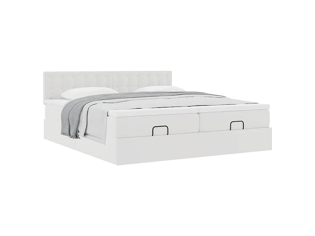Struttura Letto Pouf con Materassi Bianco 200x200 cm Similpelle