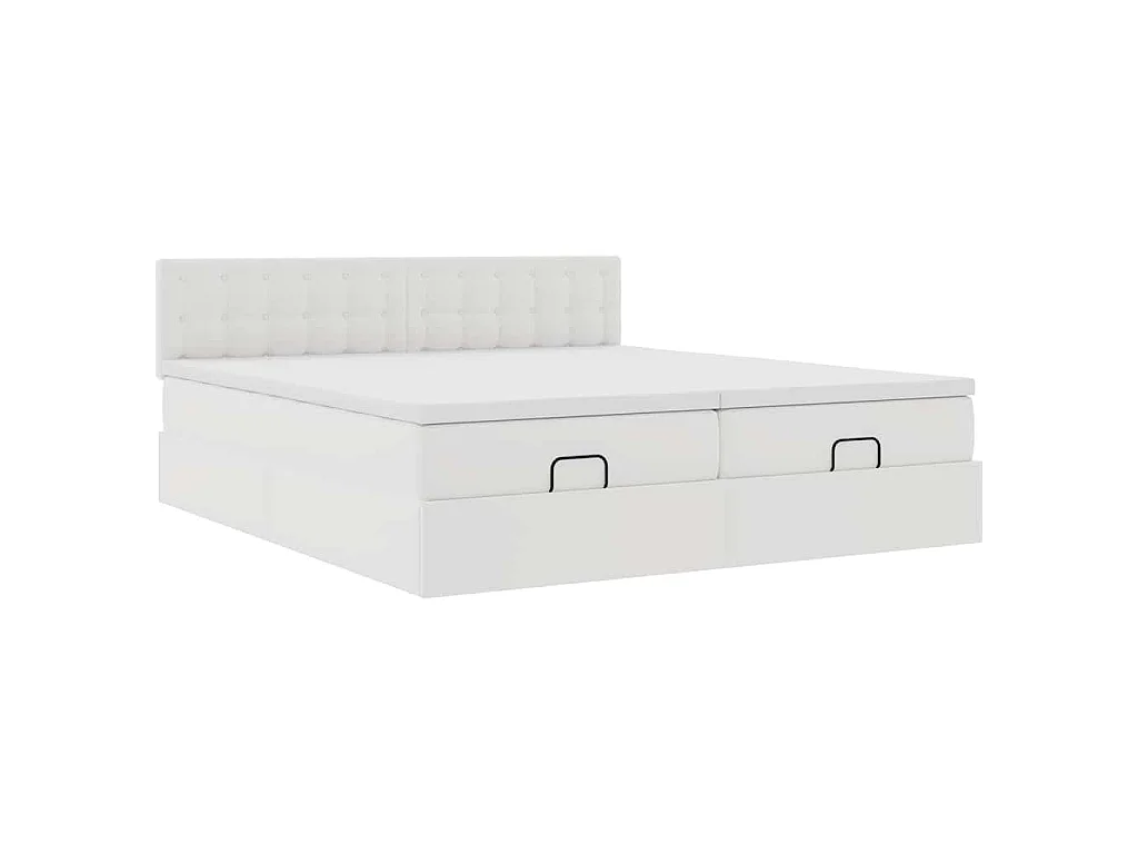 Struttura Letto Pouf con Materassi Bianco 200x200 cm Similpelle