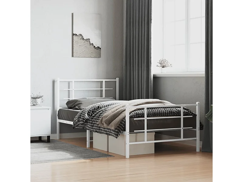 Estructura cama sin colchón con estribo metal blanco 107x203 cm