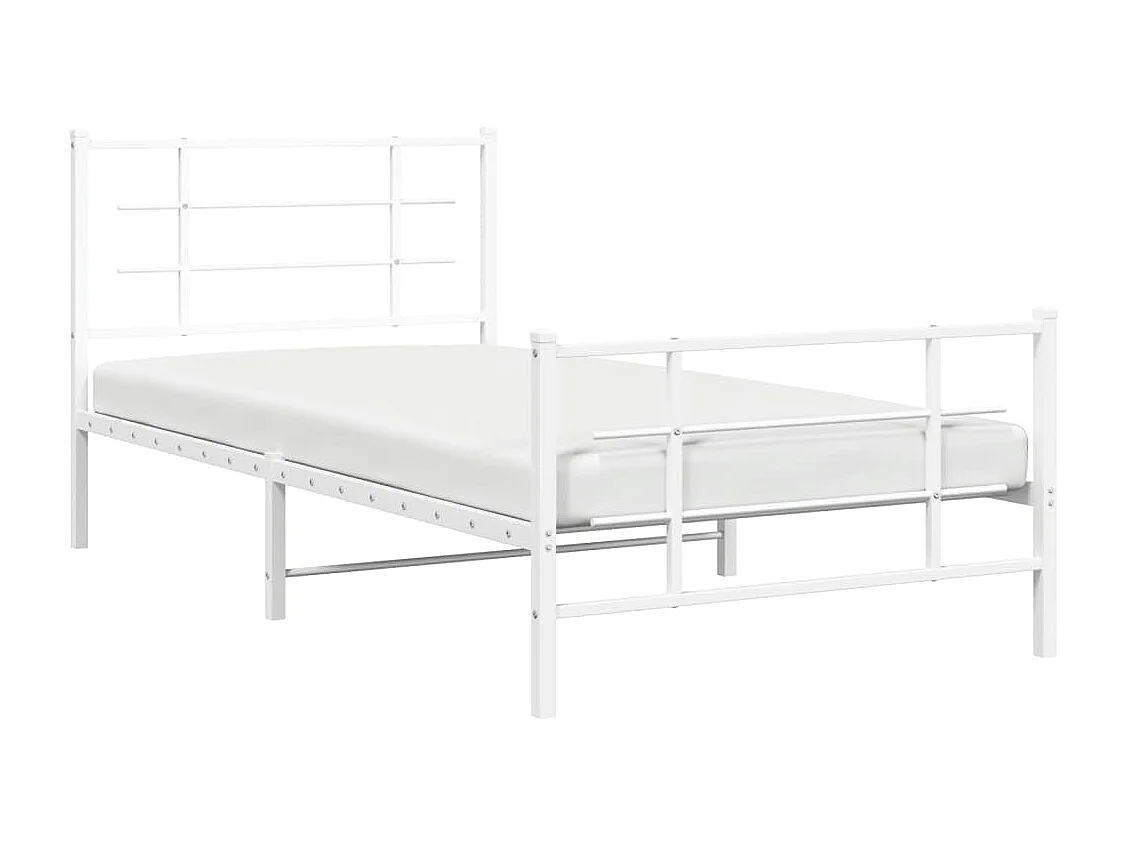 Cadre de lit métal sans matelas et pied de lit blanc 107x203 cm
