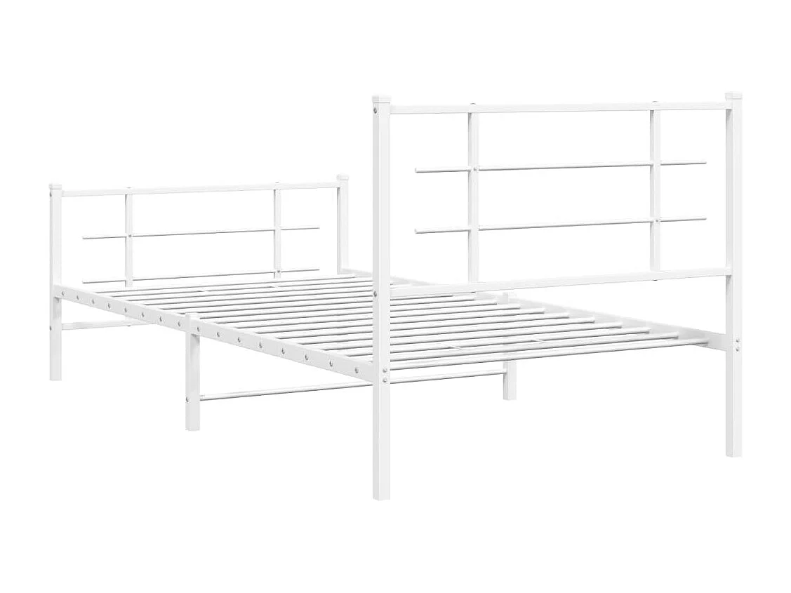 Cadre de lit métal sans matelas et pied de lit blanc 107x203 cm