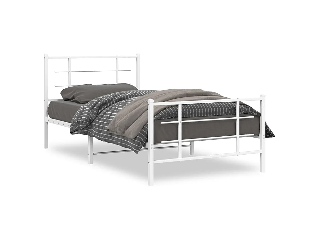 Bettgestell mit Kopf- und Fußteil Metall Weiß 107x203 cm