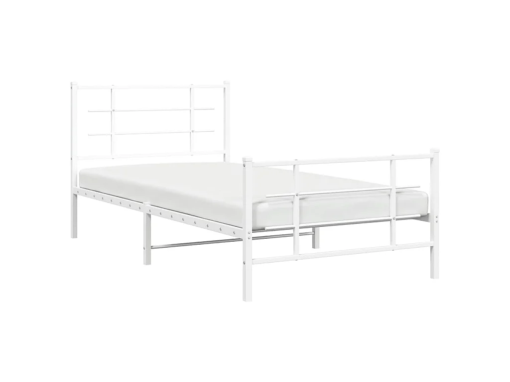 Cadre de lit métal sans matelas et pied de lit blanc 107x203 cm