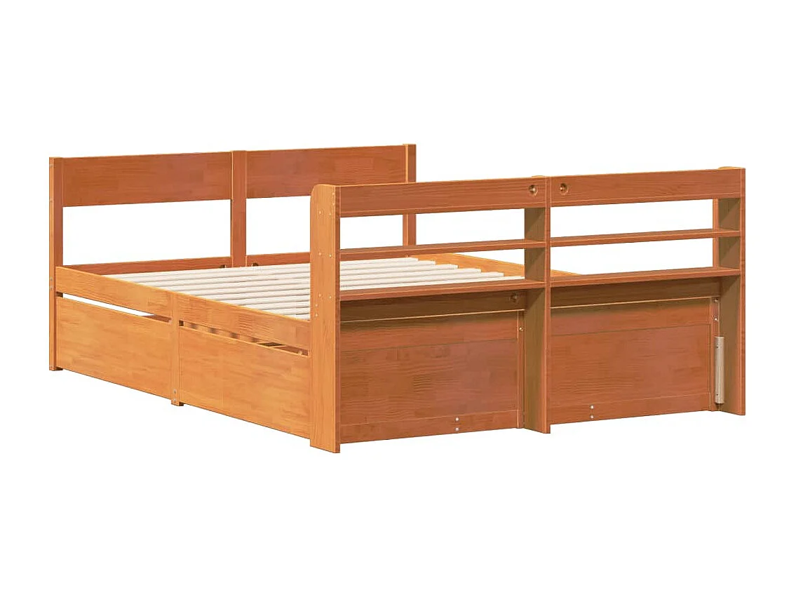 Cama sem colchão 150x200 cm madeira pinho maciça castanho-mel