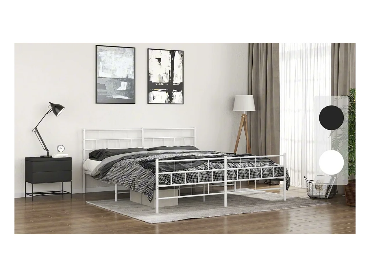 Cadre de lit métal sans matelas et pied de lit blanc 193x203 cm