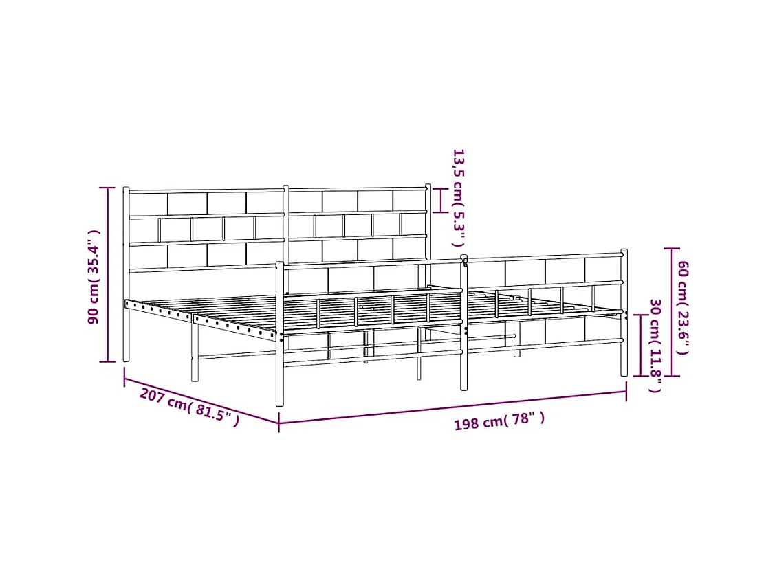 Bettgestell mit Kopf- und Fußteil Metall Weiß 193x203 cm