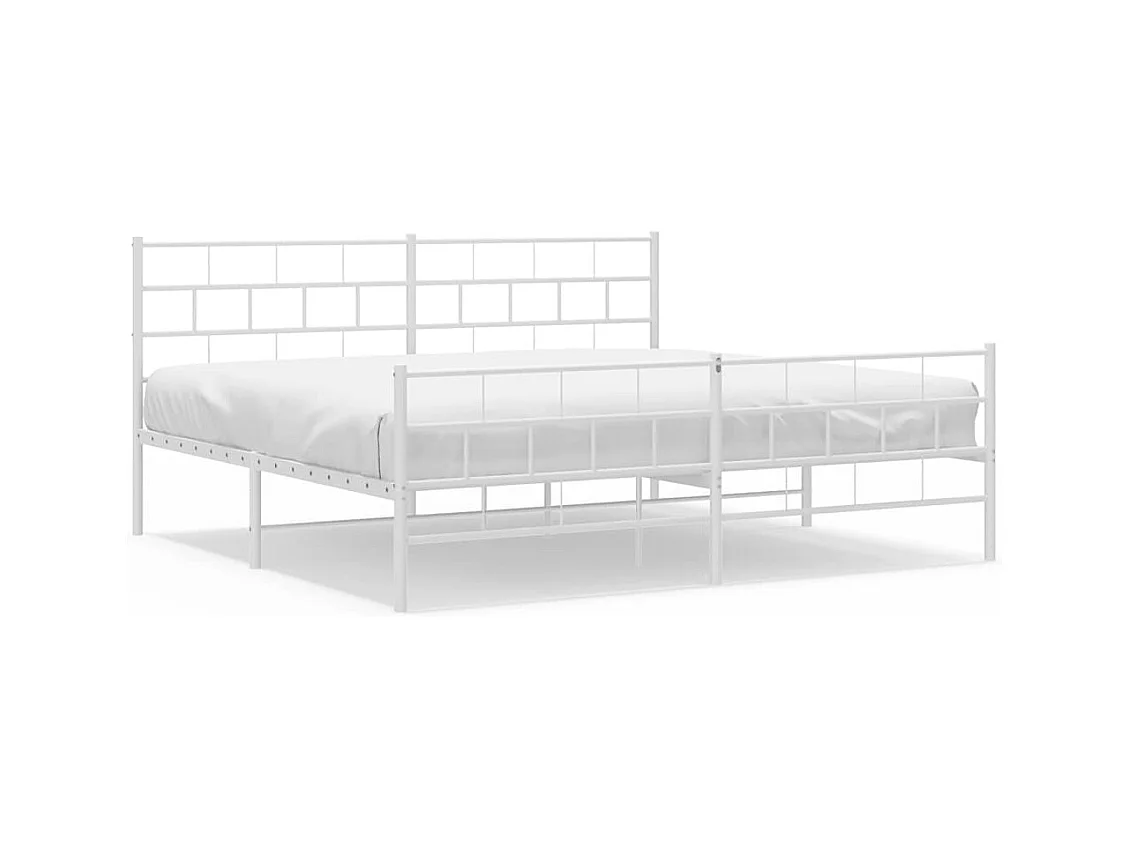 Cadre de lit métal sans matelas et pied de lit blanc 193x203 cm