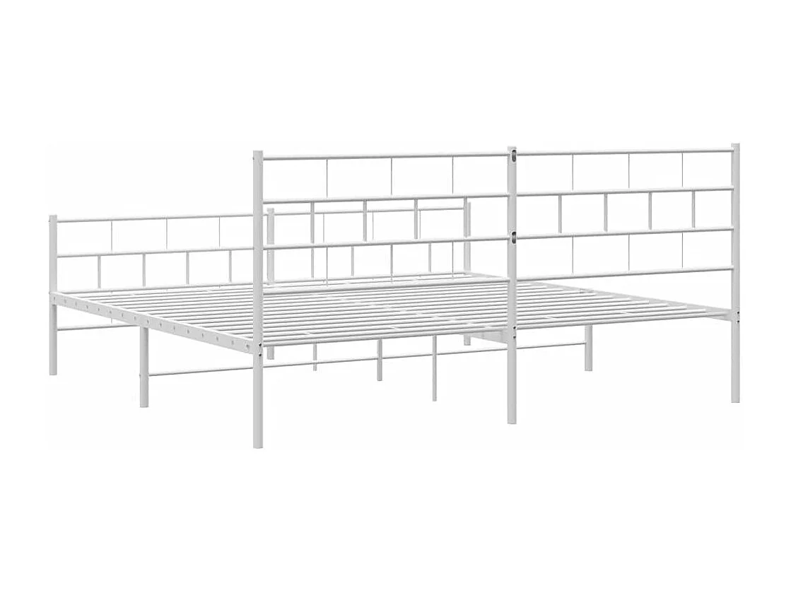 Cadre de lit métal sans matelas et pied de lit blanc 193x203 cm