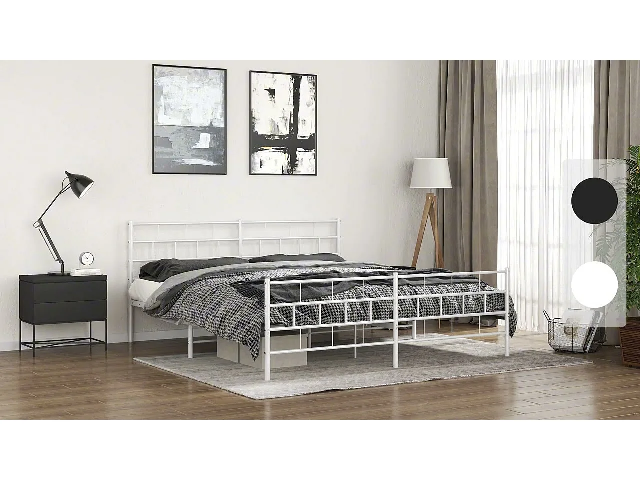 Cadre de lit métal sans matelas et pied de lit blanc 193x203 cm