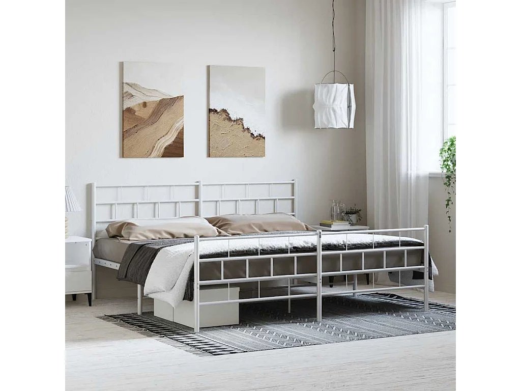 Giroletto con Testiera e Pediera Metallo Bianco 193x203 cm