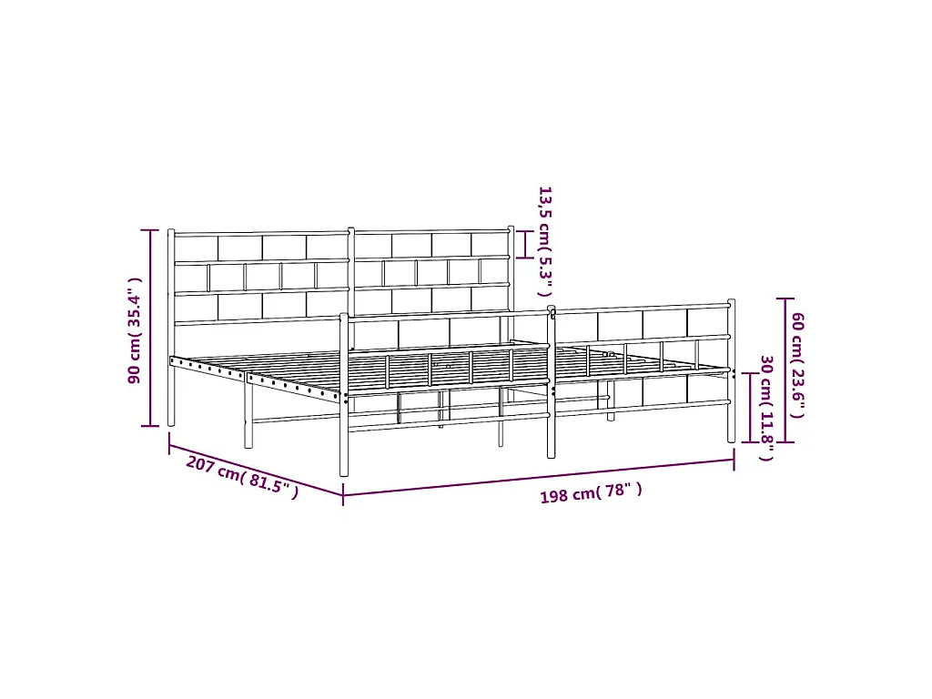 Bedframe met hoofd- en voeteneinde metaal wit 193x203 cm