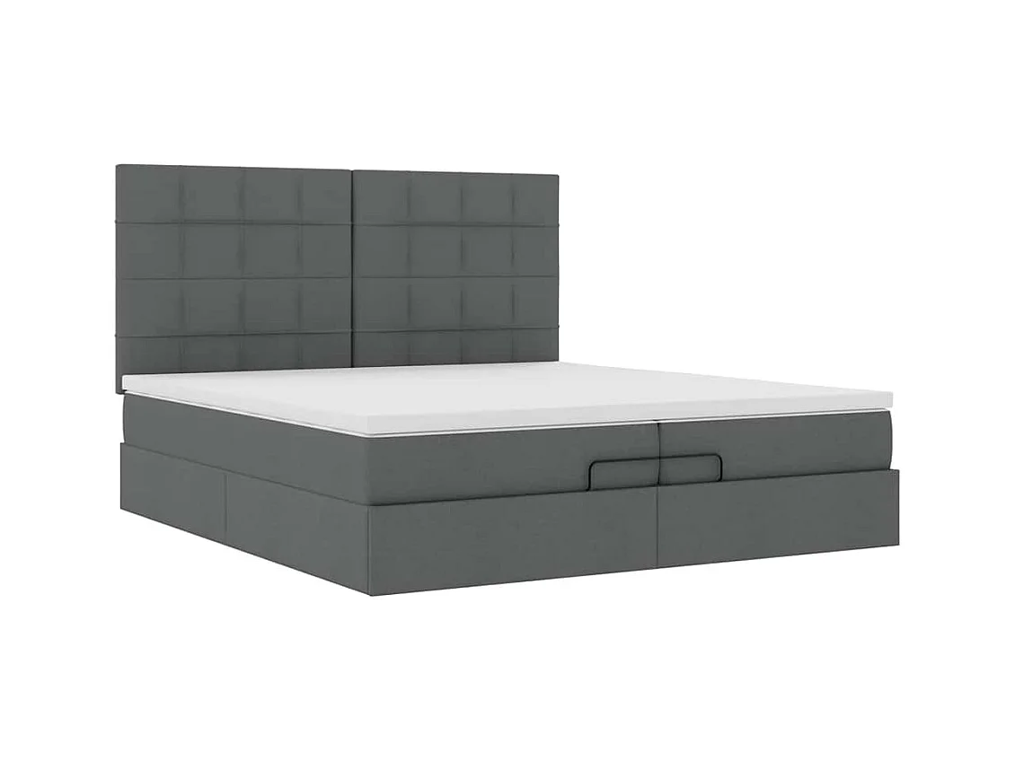 Cadre de lit ottoman avec matelas gris foncé 200x200cm tissu