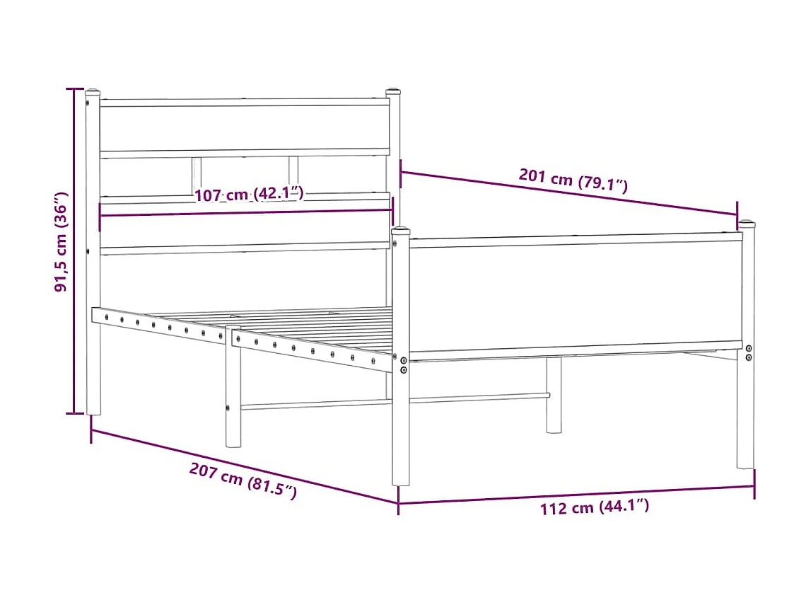 Bedframe zonder matras hout gerookt eikenkleurig 107x200 cm