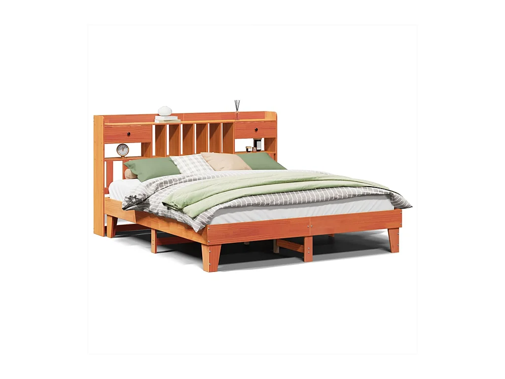 Cadre de lit sans matelas cire marron 200x200cm bois pin massif