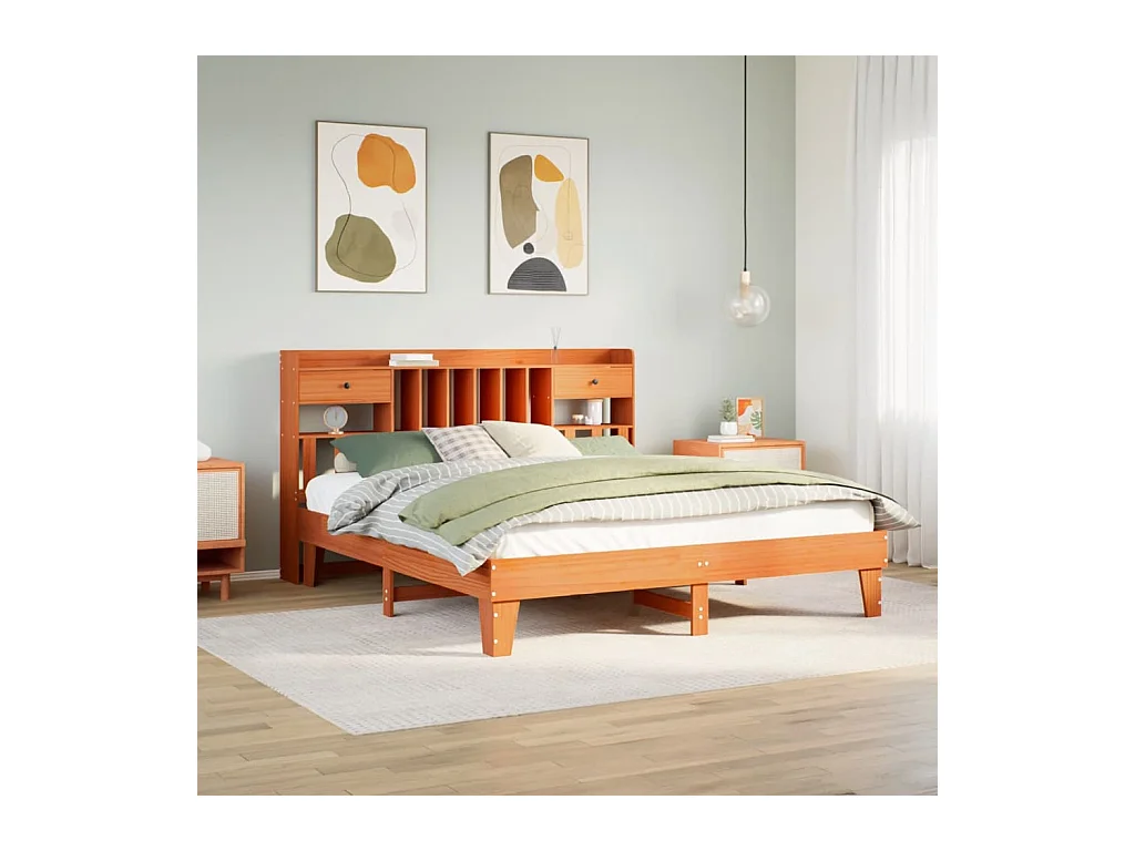 Cama sem colchão 200x200 cm pinho maciço castanho-mel