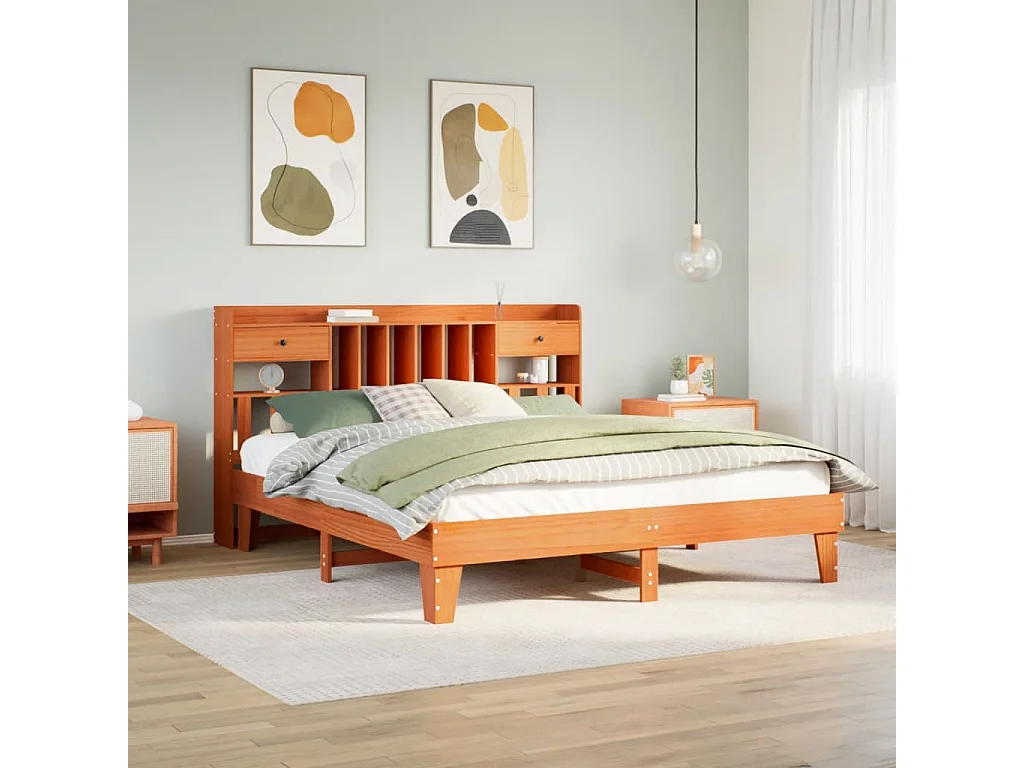 Letto senza Materasso Marrone Cera 200x200 cm in Legno di Pino