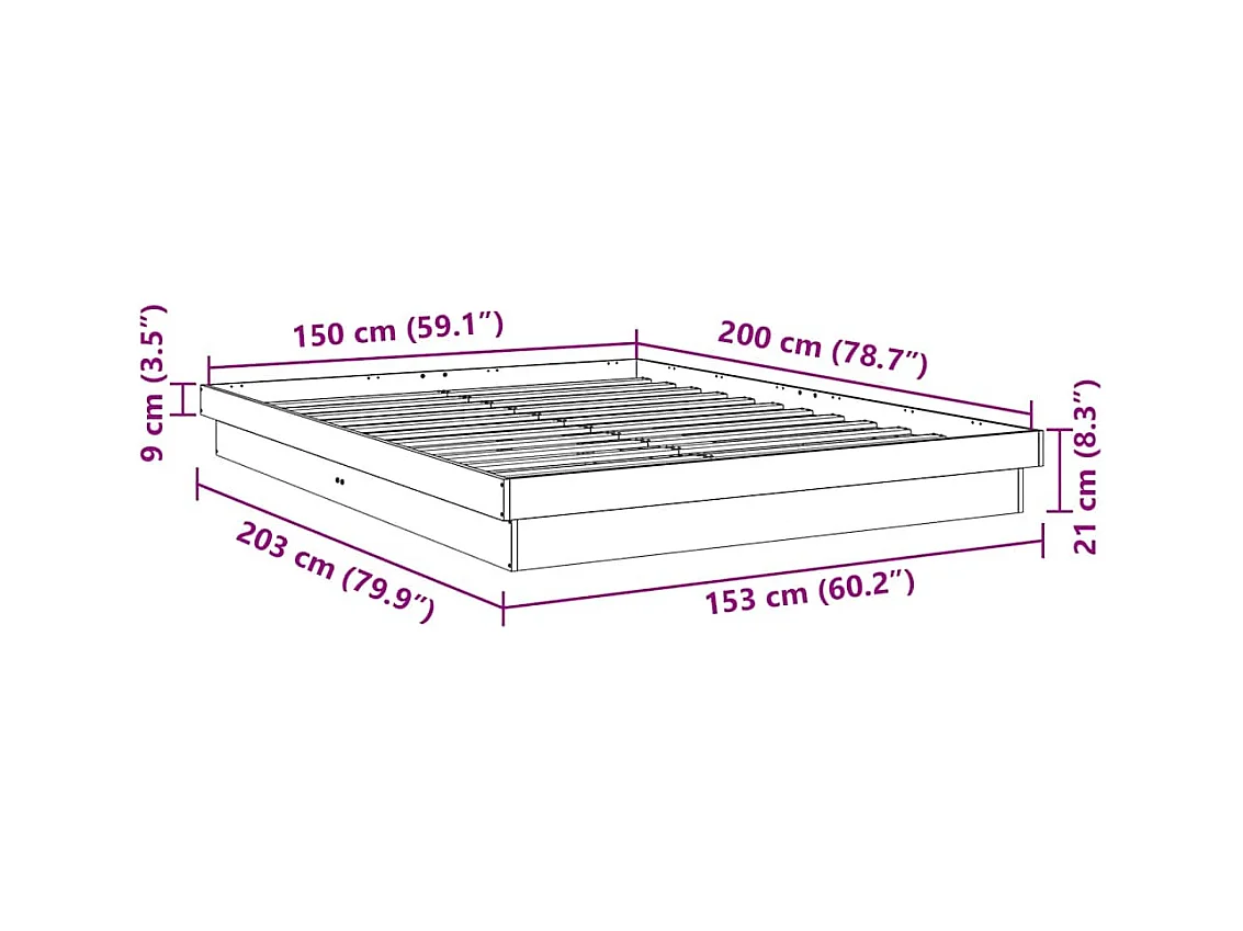 Cadre de lit sans matelas 150x200 cm bois massif de chêne