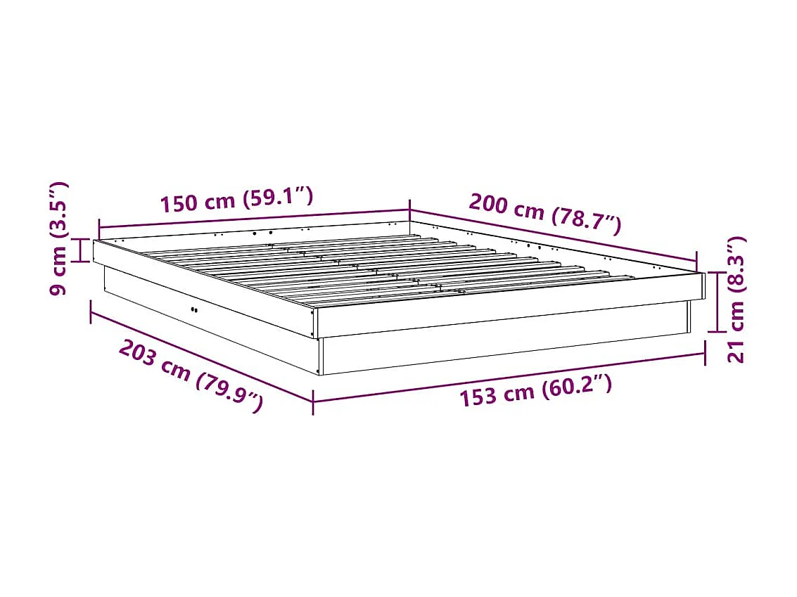 Bedframe zonder matras 150x200 cm massief hout eiken