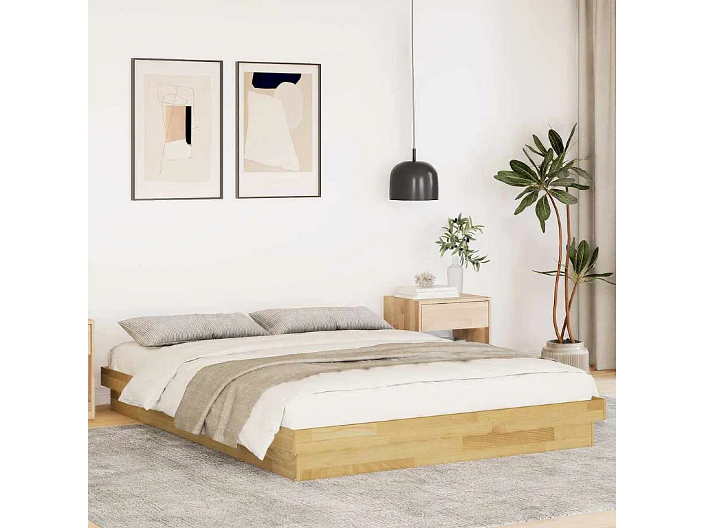 Estructura de cama sin colchón 150x200 cm madera maciza roble