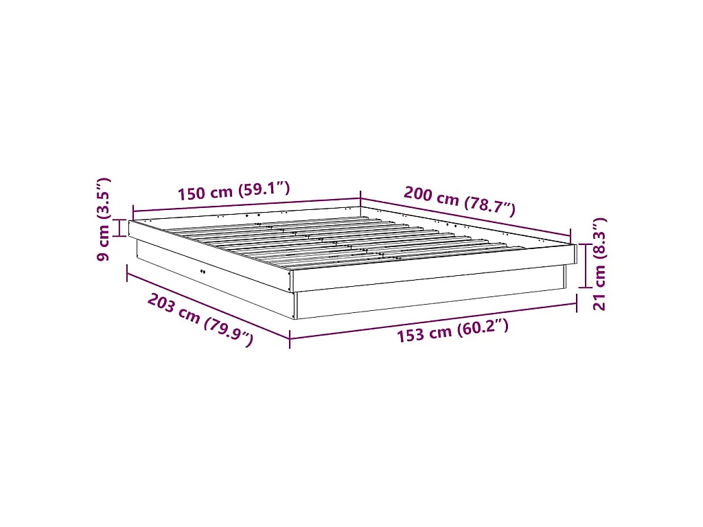 Estructura de cama sin colchón 150x200 cm madera maciza roble