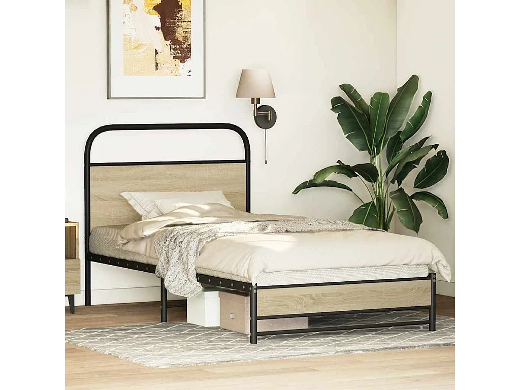 Estructura de cama sin colchón 107x203 cm madera roble Sonoma