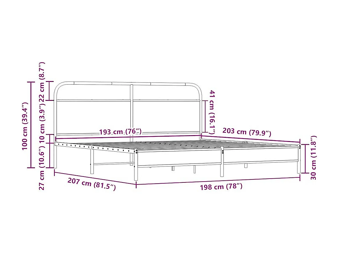 Cadre de lit en métal sans matelas chêne sonoma 193x203 cm