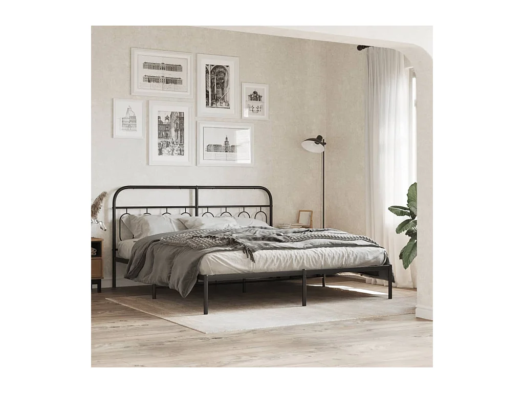 Bedframe met hoofdbord metaal zwart 193x203 cm
