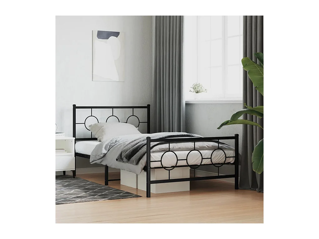 Cadre de lit métal sans matelas avec pied de lit noir 107x203cm
