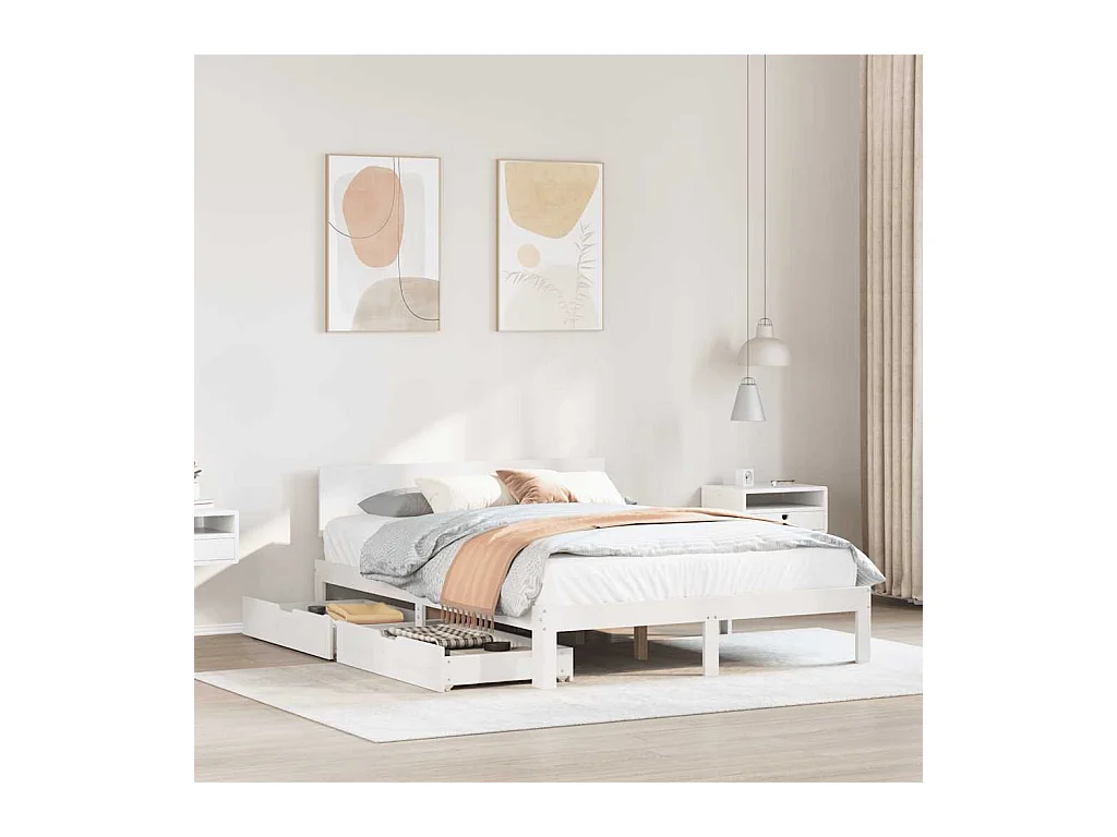 Cadre de lit avec tiroirs sans matelas blanc 150x200 cm