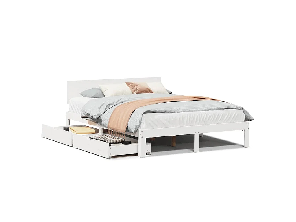 Estructura de cama con cajones madera de pino blanca 150x200cm