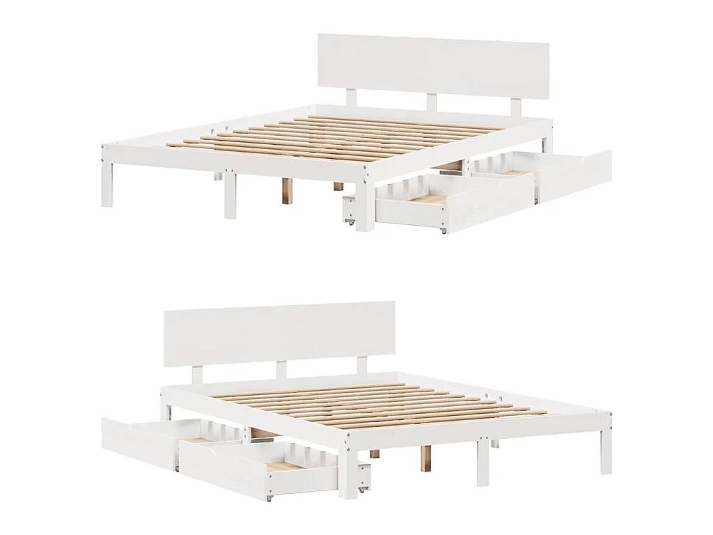 Estructura de cama con cajones madera de pino blanca 150x200cm