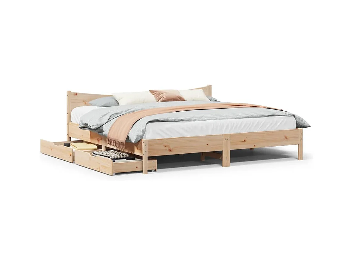 Cadre de lit avec tiroirs 200x200 cm bois massif de pin