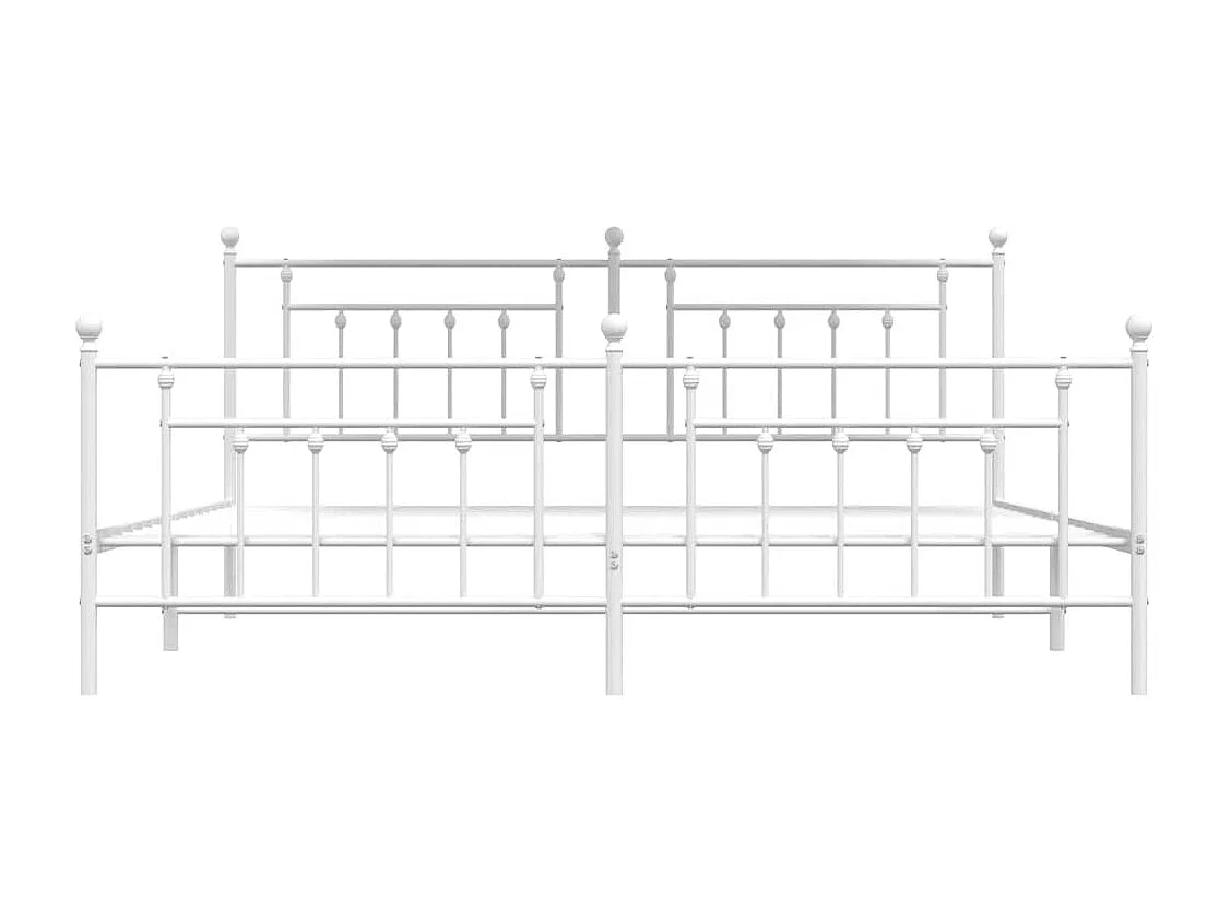 Cadre de lit métal sans matelas et pied de lit blanc 193x203 cm