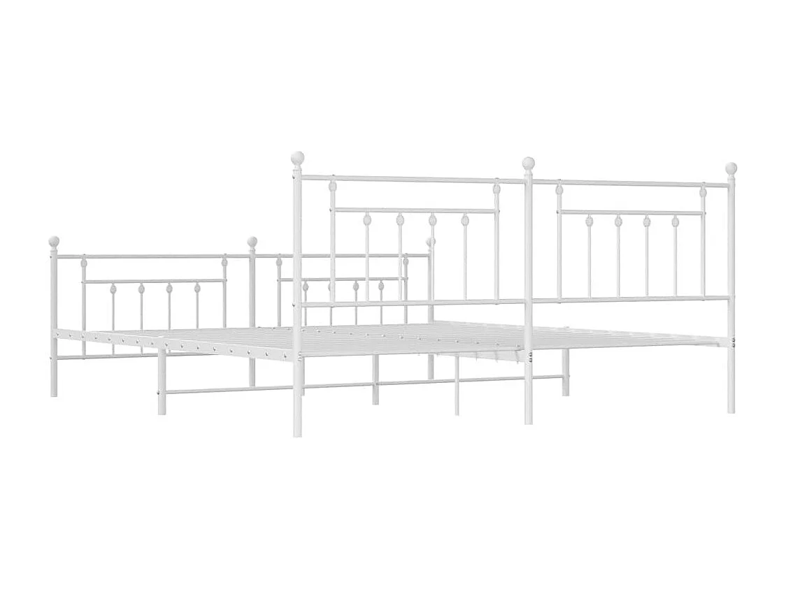 Cadre de lit métal sans matelas et pied de lit blanc 193x203 cm