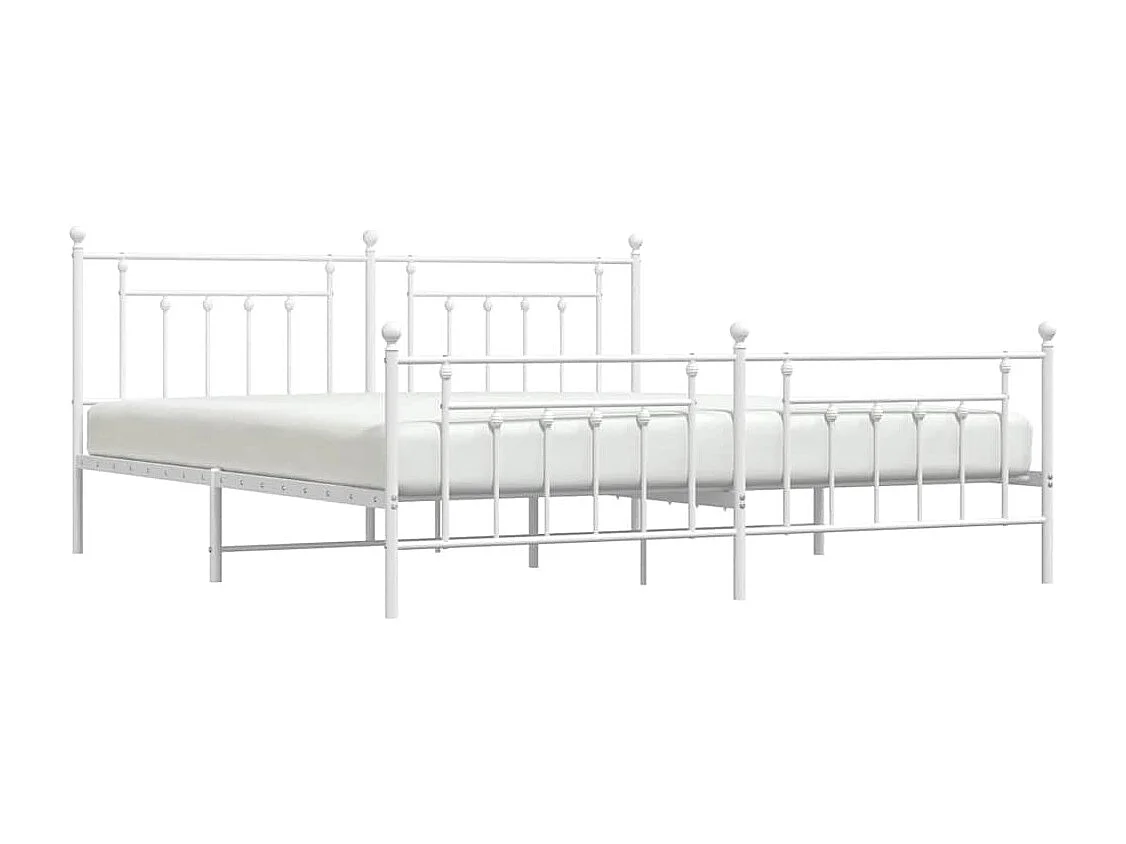 Cadre de lit métal sans matelas et pied de lit blanc 193x203 cm