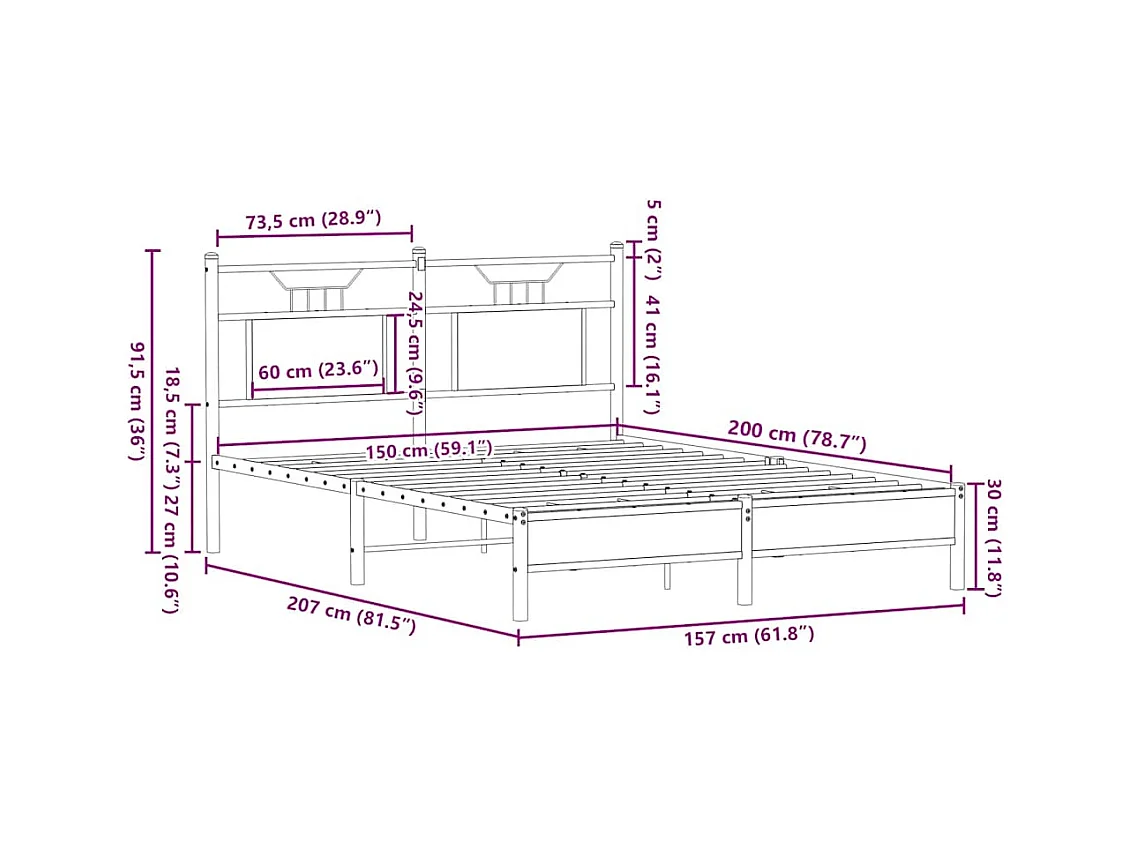 Cadre de lit sans matelas chêne marron 150x200 cm