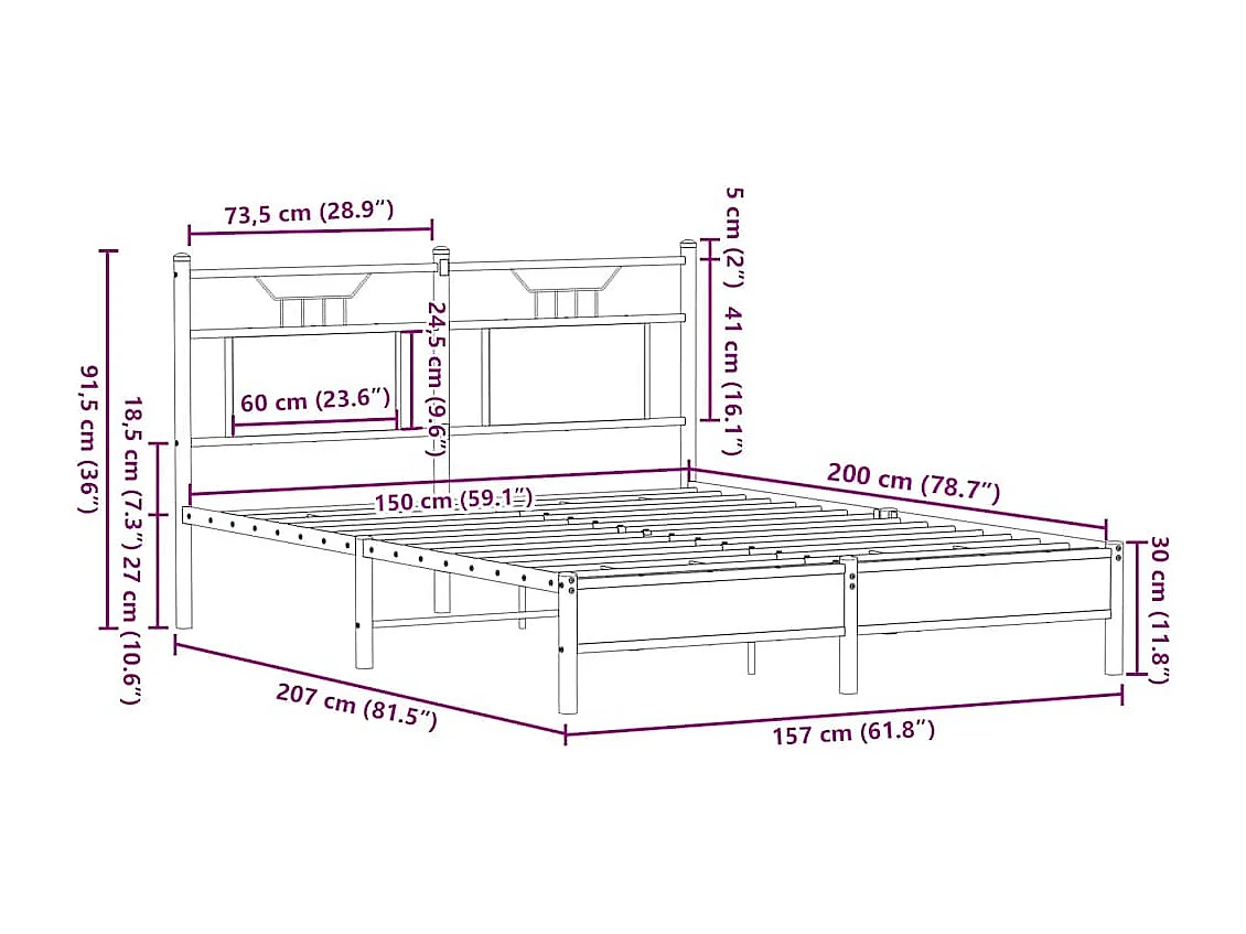 Bettgestell ohne Matratze Braun Eiche 150x200 cm Holzwerkstoff