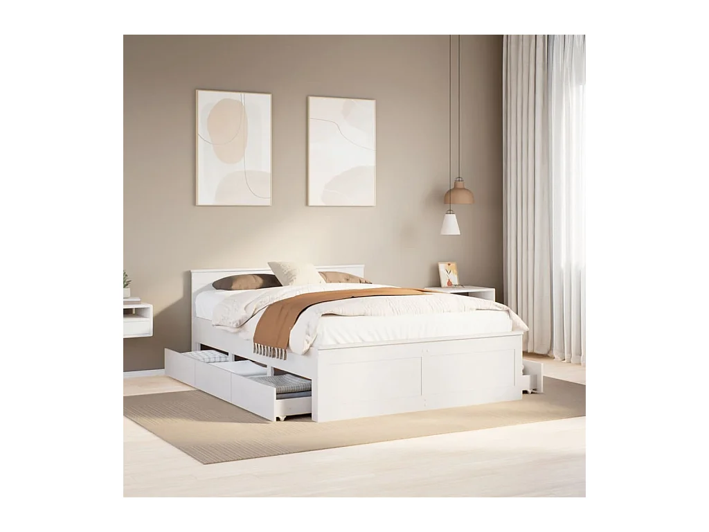 Massivholzbett ohne Matratze mit Kopfteil Weiß 150x200cm Kiefer