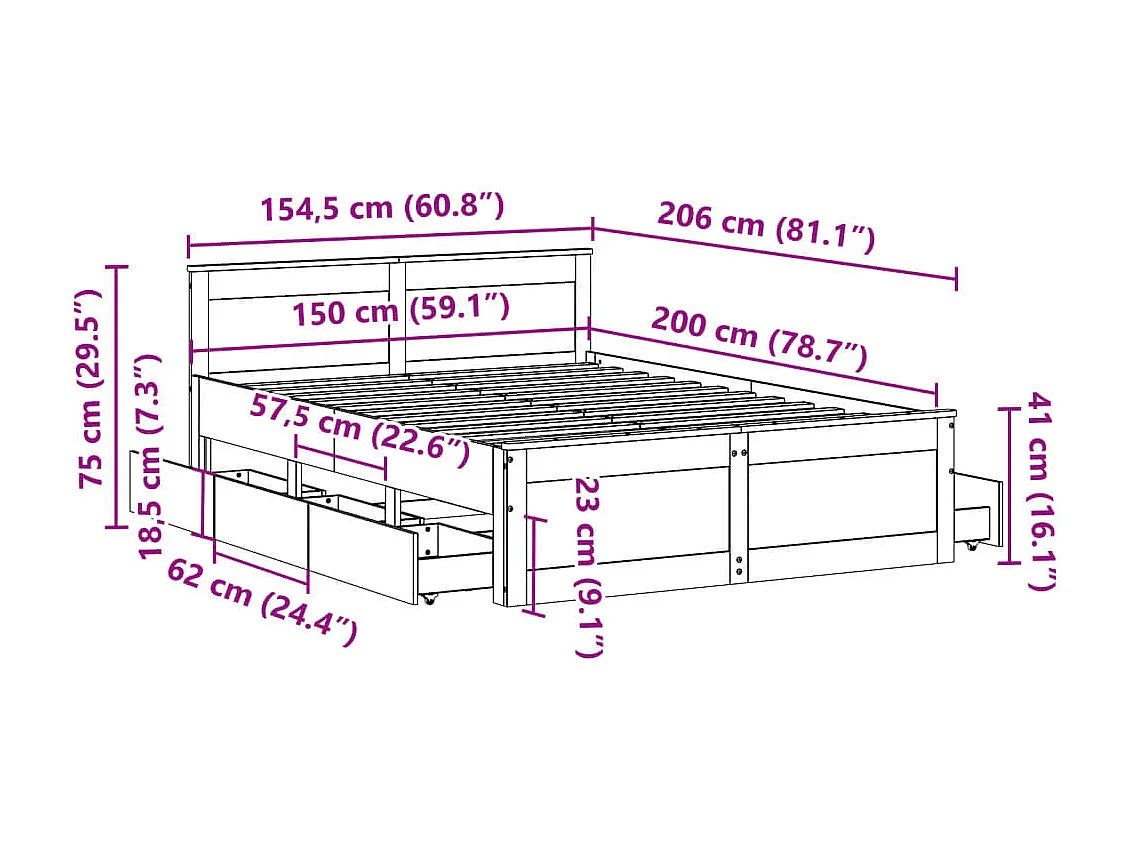 Giroletto senza Materasso con Testata Bianco 150x200 cm Pino