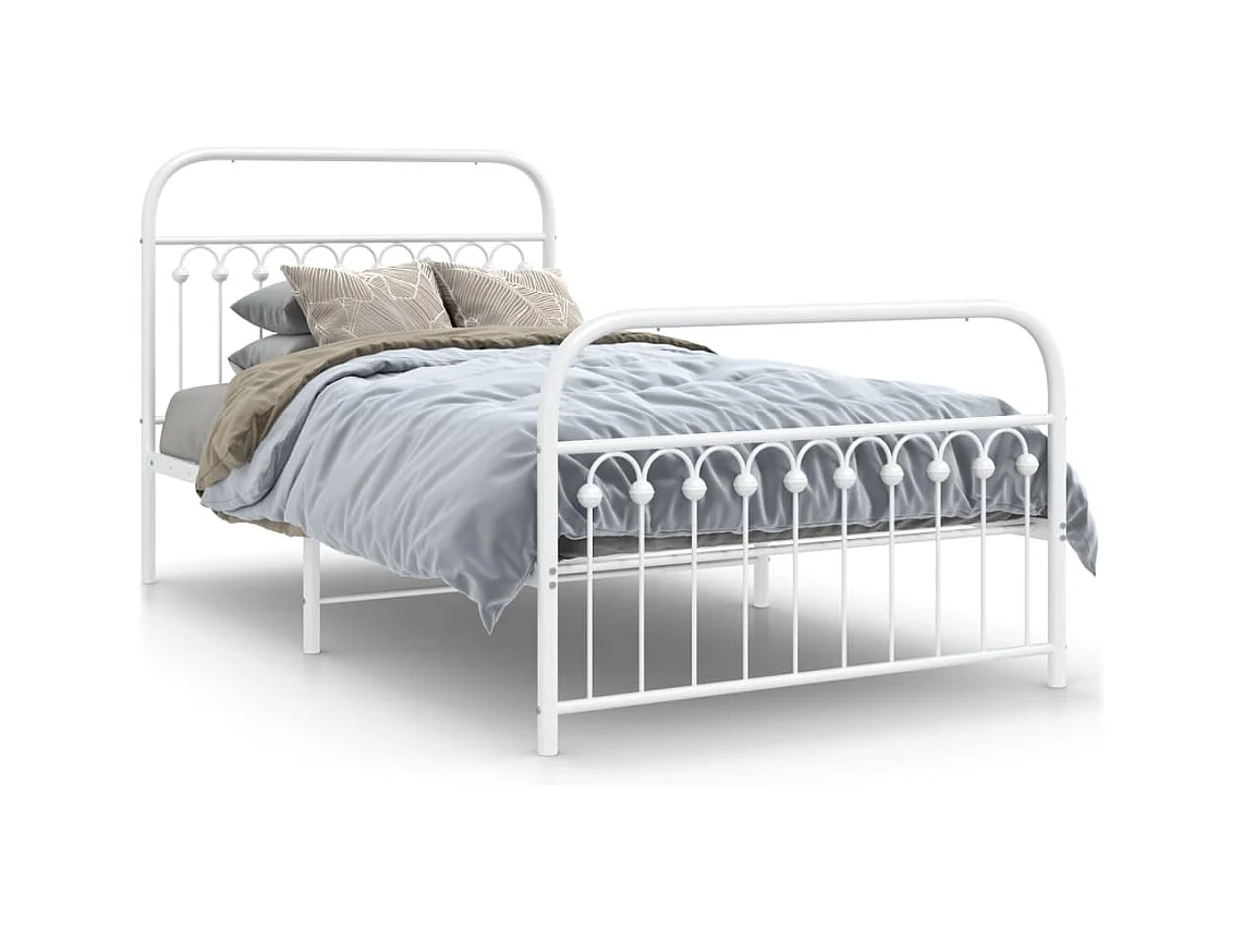 Cadre de lit métal sans matelas et pied de lit blanc 107x203 cm