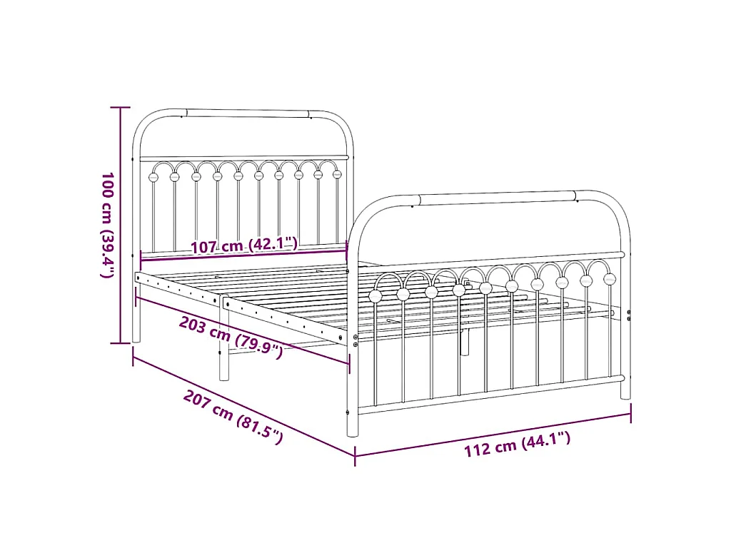 Estructura cama sin colchón con estribo metal blanco 107x203 cm