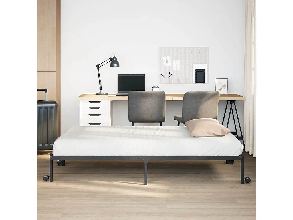 Estructura de cama sin colchón plegable negro acero 107x203 cm