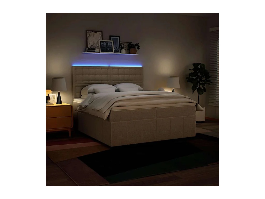 Sommier à lattes de lit avec matelas Crème 200x200 cm Tissu
