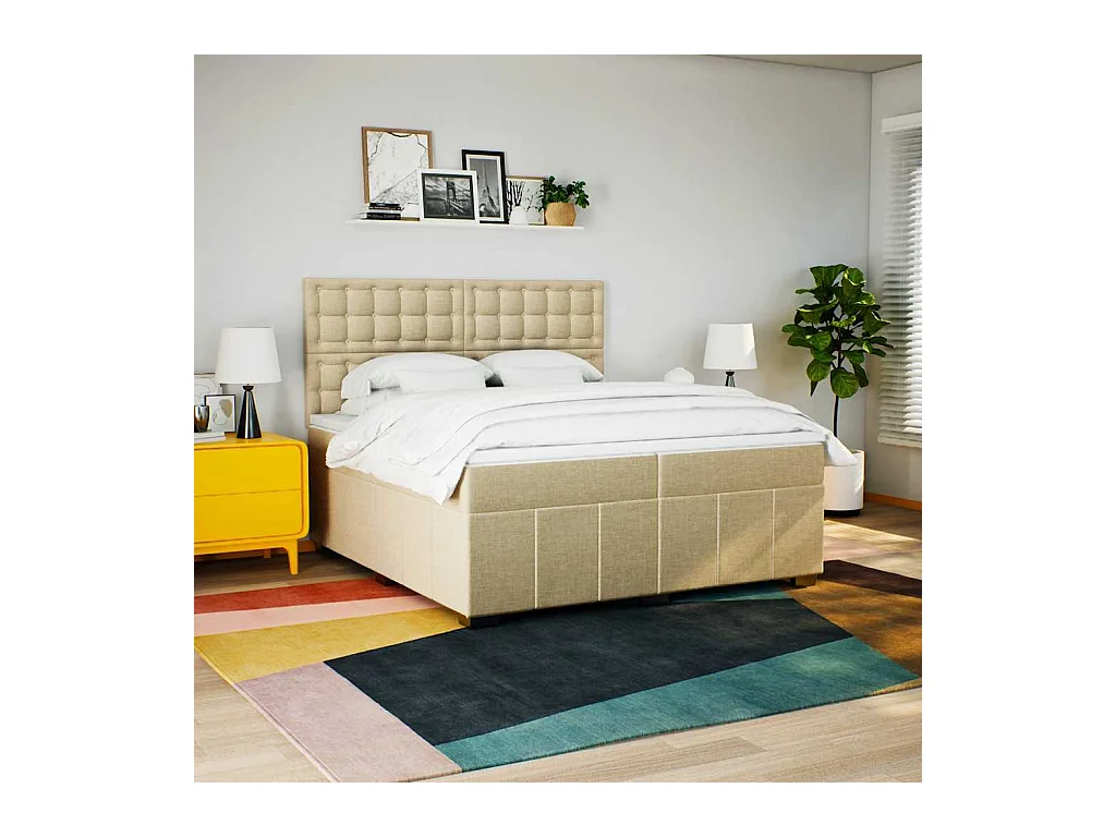 Sommier à lattes de lit avec matelas Crème 200x200 cm Tissu