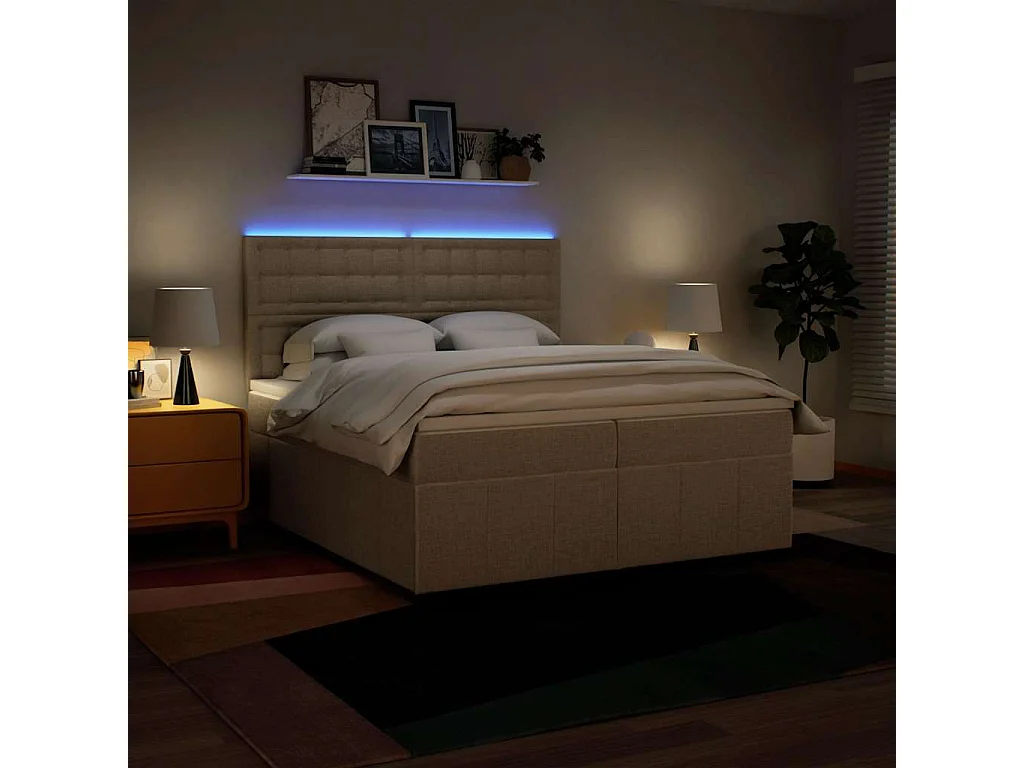 Giroletto a Molle con Materasso Crema 200x200 cm in Tessuto