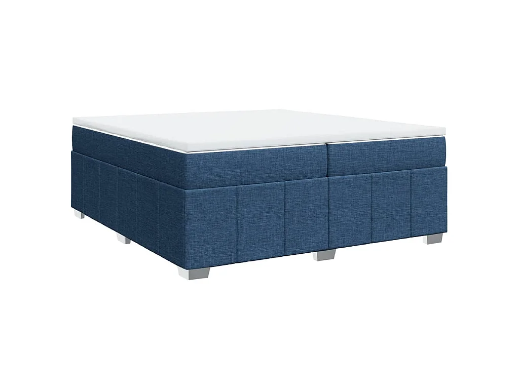 Cama box spring con colchón tela azul 200x200 cm