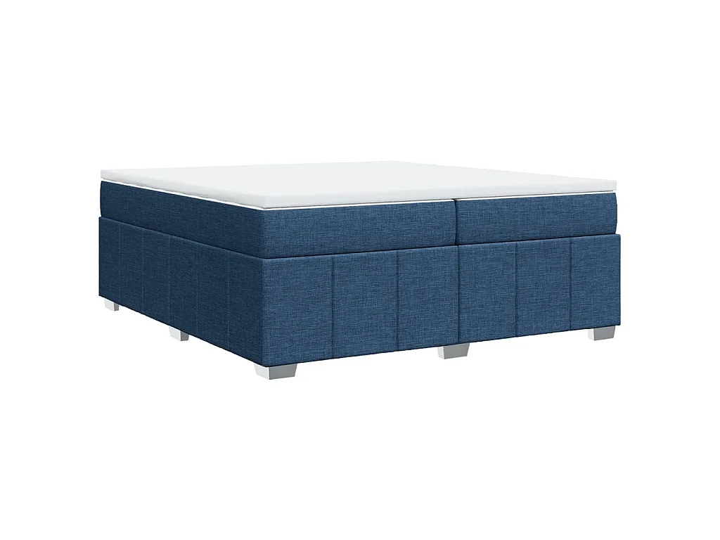 Cama box spring con colchón tela azul 200x200 cm