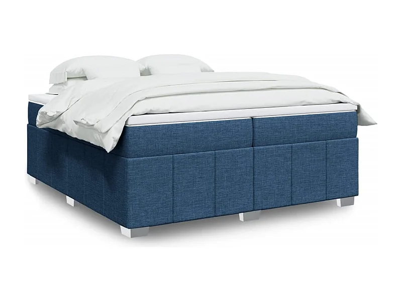 Cama box spring con colchón tela azul 200x200 cm
