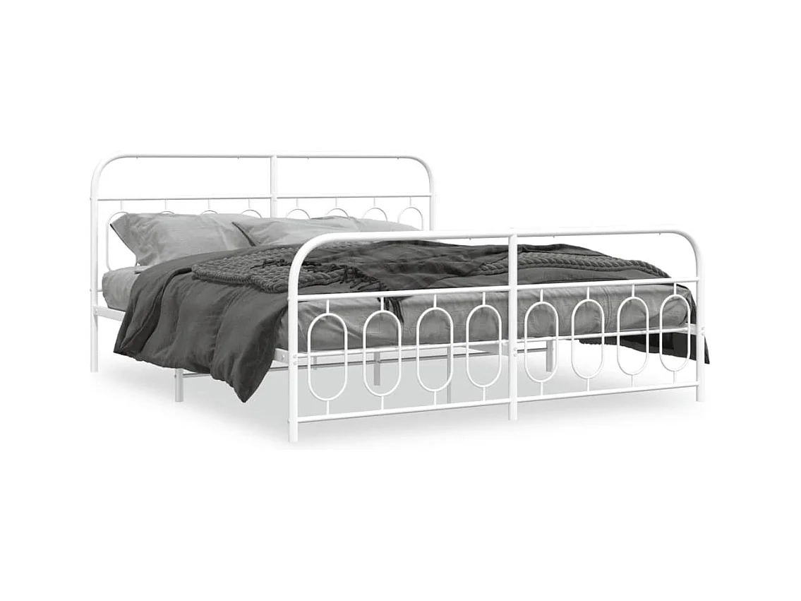 Cadre de lit métal sans matelas et pied de lit blanc 193x203 cm