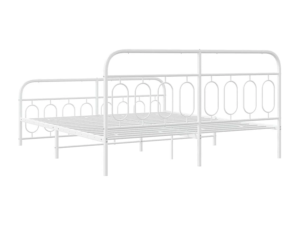 Cadre de lit métal sans matelas et pied de lit blanc 193x203 cm